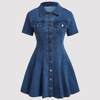 Women Clothing Denim Short Sleeved Cardigan Waist Tight Dress by Ragazza