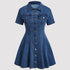 Women Clothing Denim Short Sleeved Cardigan Waist Tight Dress by Ragazza