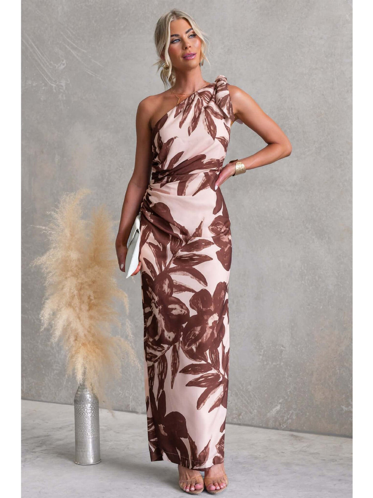 Spring Summer Digital Printing One Shoulder off Shoulder Cocktail Midi Dress  DestGlow