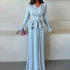 Women Clothing Waist Controlled Ruffled V neck Long Sleeve A line Dress Printed Maxi Dress Floral Dress  DestGlow
