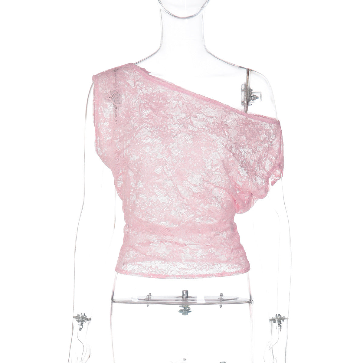 Women Clothing Winter Sexy Slim Hollow Out Cutout Lace Diagonal Collar Tight T shirt Sheer Top by Ragazza