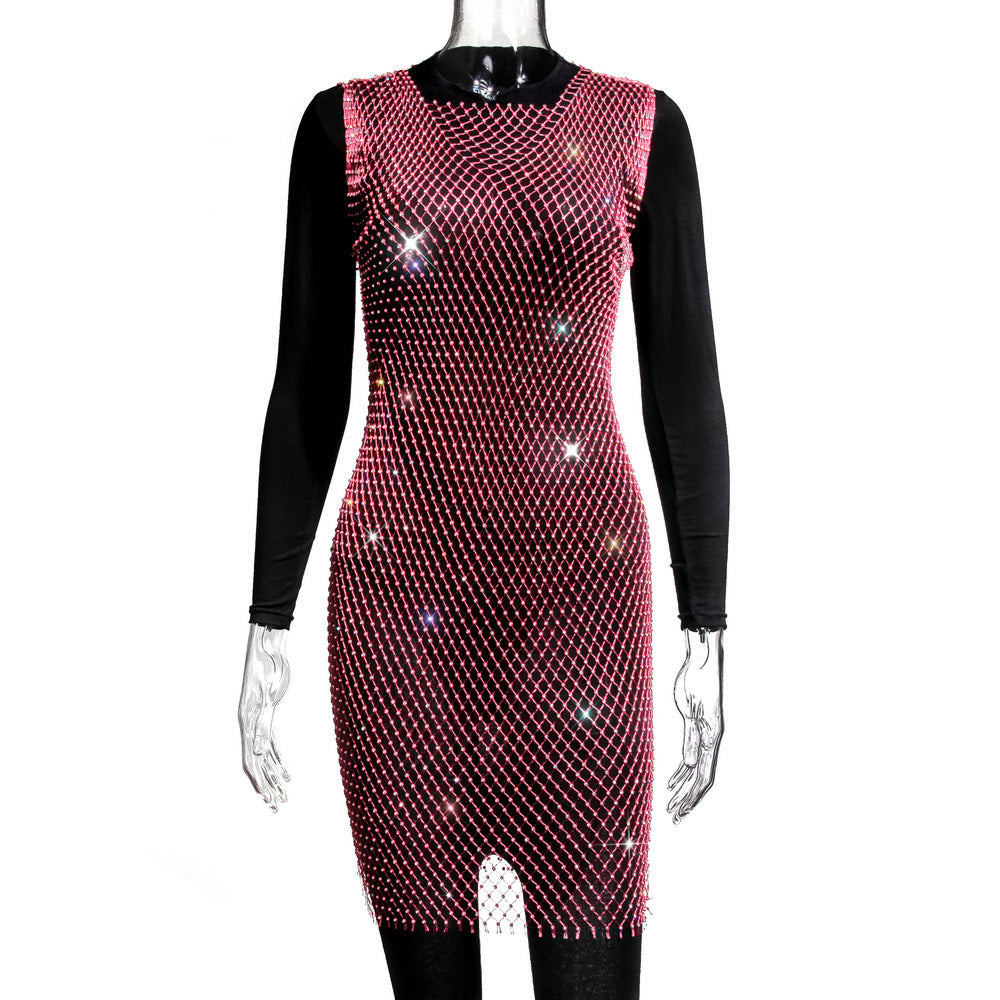 Rhinestone Fishnet Top Summer Popular Mesh Rhinestone Women Clothing Short Sleeve by Ragazza