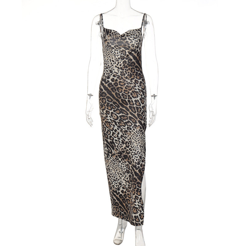 Women Clothing Summer Printed Sexy Backless Slit Strap Dress by Ragazza