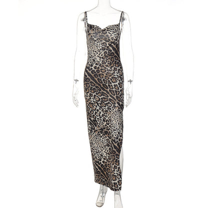 Women Clothing Summer Printed Sexy Backless Slit Strap Dress by Ragazza
