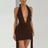 Winter Arrival Stylish Water Drop Decorative Ribbon Sexy V neck Halter Backless Sheath Dress by Ragazza