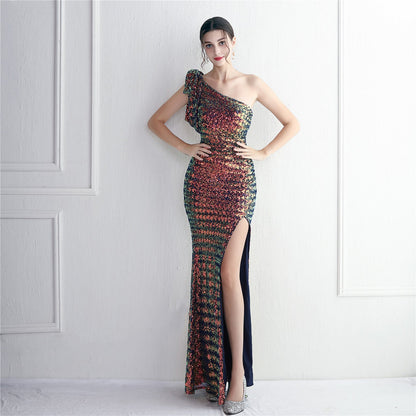Craft Sequined Toast Clothing Long One Shoulder Appreciation Dinner Slim Fit Fishtail Wedding Socialite by Ragazza