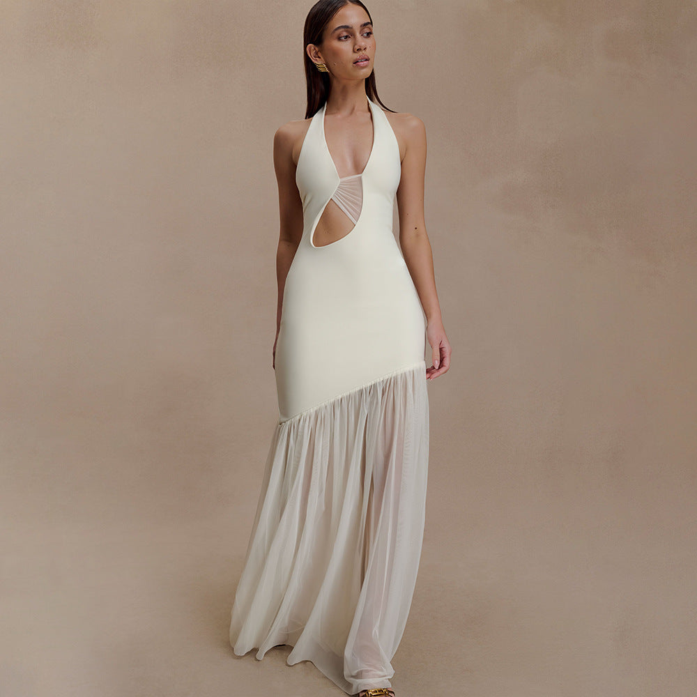 Women Dress Elegant Halter Sexy Cutout Pleated Backless Sheath Dress by Ragazza