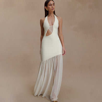 Women Dress Elegant Halter Sexy Cutout Pleated Backless Sheath Dress by Ragazza