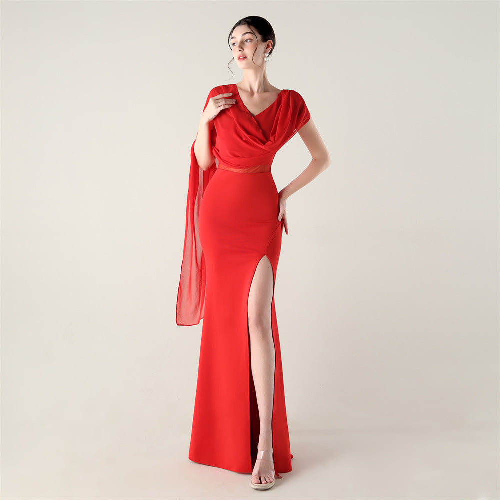 Tulle Shawl Three Dimensional Bead Tube Embroidery Craft One Shoulder Slim Slimming Social Celebration by Ragazza