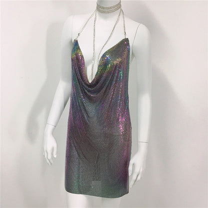 Metallic Coated Fabric Women Clothing Metal Sequ Dress Sexy Sweet Spicy Dress Rhinestone Cami Dress Women by Ragazza
