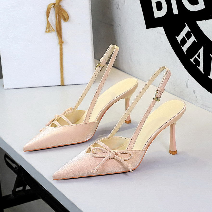 Side Bow Pointed Toe Slingback Buckle Stiletto Heel Ladies Cocktail Women Shoes  DestGlow
