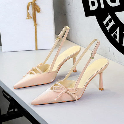 Side Bow Pointed Toe Slingback Buckle Stiletto Heel Ladies Cocktail Women Shoes  DestGlow