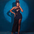 Sexy Cutout Dress Mesh Stitching Mid Length Slit Sheath Dress Solid Color Pullover Dress Gown by Ragazza