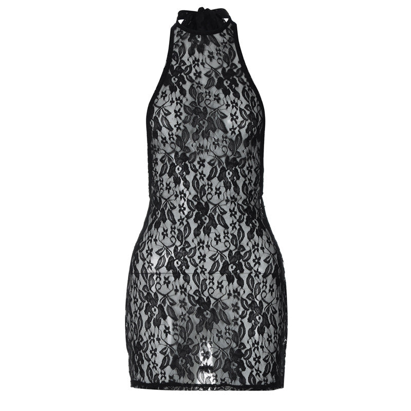 Sexy Lace Large Backless Sheath Slim Nightclub Essential Halter Dress by Ragazza