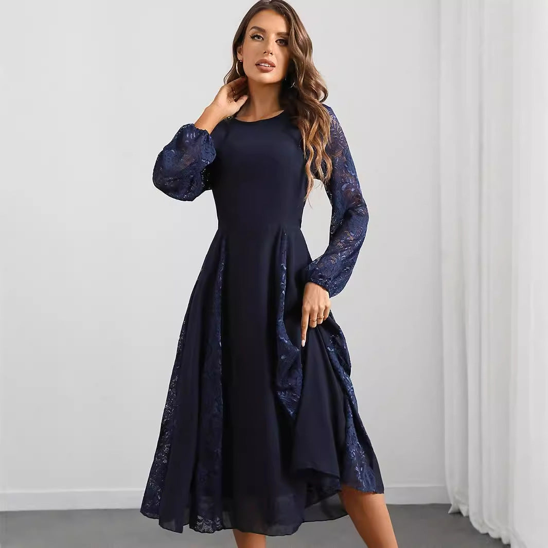 Sexy Long Sleeve Chiffon Stitching Lace Dress Women Clothing Evening Dress by Ragazza