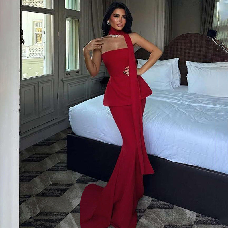 Autumn Winter Women Sexy Backless Solid Color Slim Ribbon Tube Top Dress by Ragazza