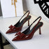Cocktail Bow Pointed Low Cut Patent Leather Back Empty Back Strap Stiletto Heel Sandals Women  DestGlow