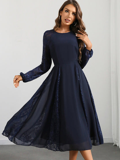 Sexy Long Sleeve Chiffon Stitching Lace Dress Women Clothing Evening Dress by Ragazza