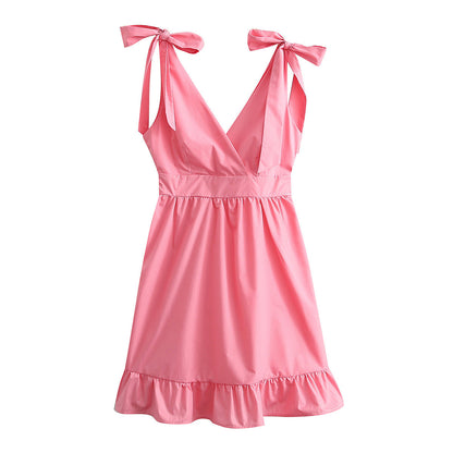 Spring Women Clothing V neck High Waist Tie Strap Dress Women by Ragazza