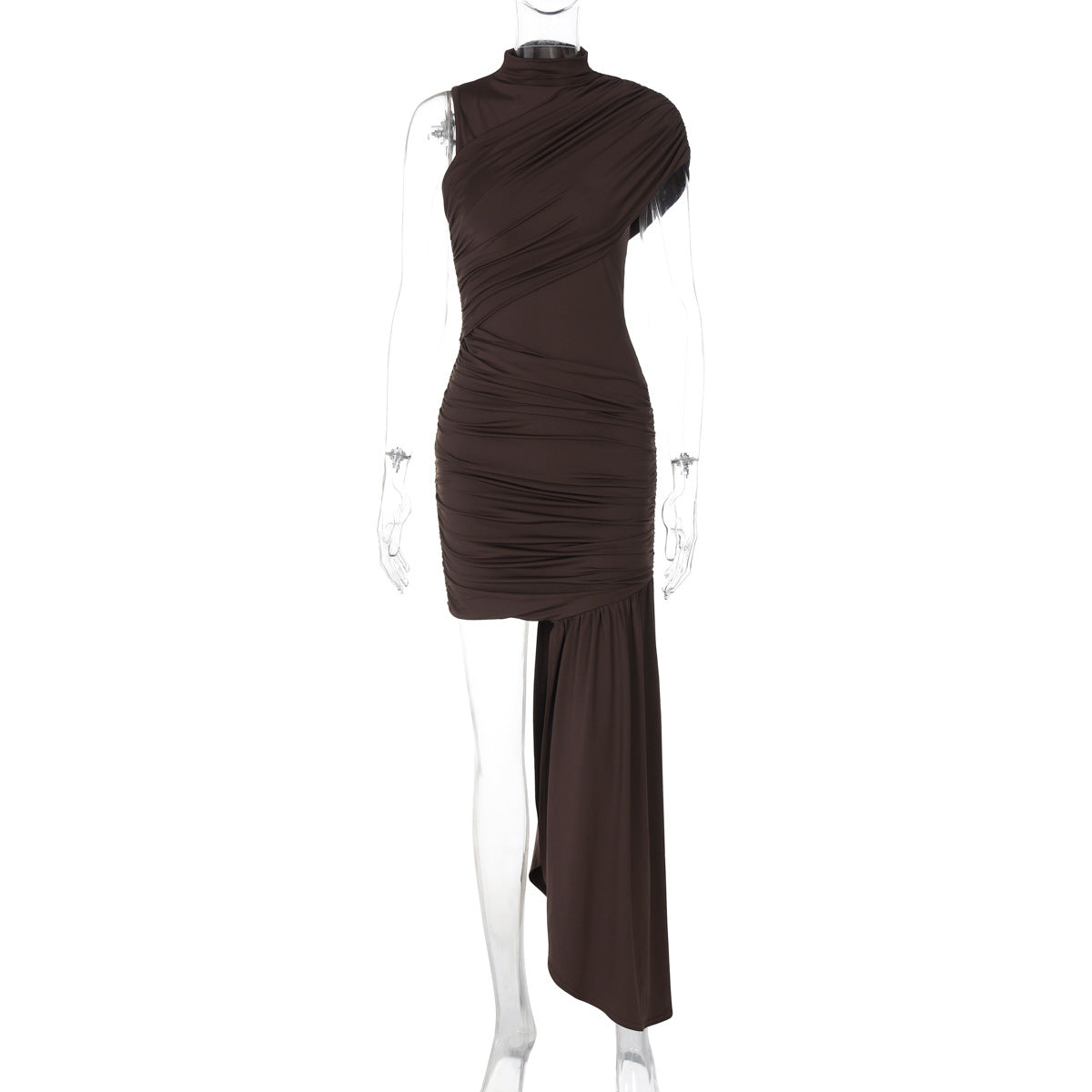 Women Clothing Spring Summer Slim round Neck Pleated Hip Irregular Asymmetric Sleeveless Dress by Ragazza