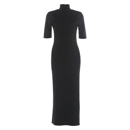 Summer Women Clothing French Half Turtleneck Backless Waist Trimming Dress  DestGlow
