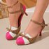 Color Matching Plus Size Buckle Hollowed Sandals Women Stilettos Bow Closed Toe Mid Heel Shoes  DestGlow