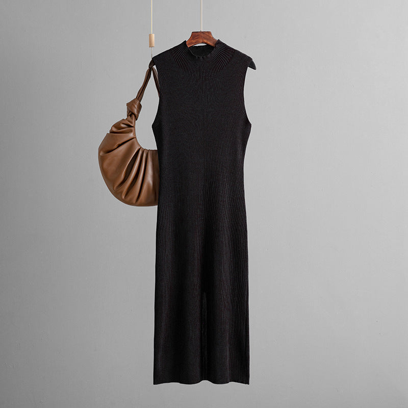 Solid Color Slim Fit Stretch Knitted Sleeveless Vest Summer All Matching Sheath Dress by Ragazza