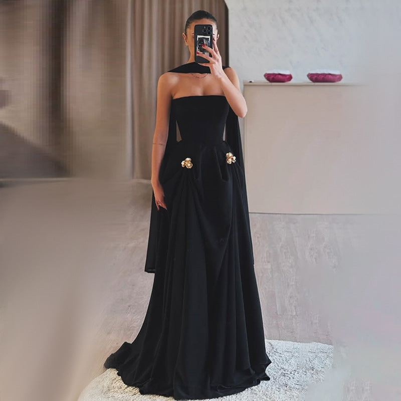 Elegant Autumn Slim Tube Top Twisted Buckle Ribbon Dress by Ragazza