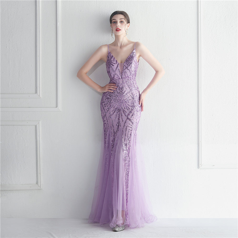 Popular Mesh Beads Sequined Dress Long Evening Dress Star Event Exhibition Stage by Ragazza