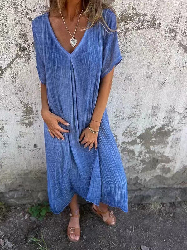 Cotton Linen V neck Semi Formal Dress by Ragazza