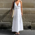 Sexy White Cotton Linen V neck Flounce Loose Sling Dress Spring Summer Vacation Maxi Dress  DestGlow
