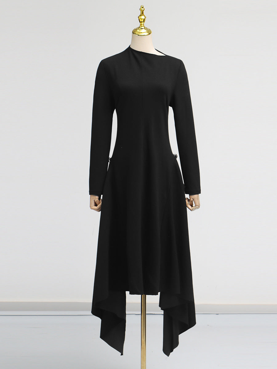 Simple Solid Color Dress Spring High Grade Waist Slimming Irregular Asymmetric Dress Women by Ragazza