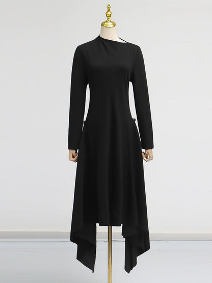 Simple Solid Color Dress Spring High Grade Waist Slimming Irregular Asymmetric Dress Women by Ragazza