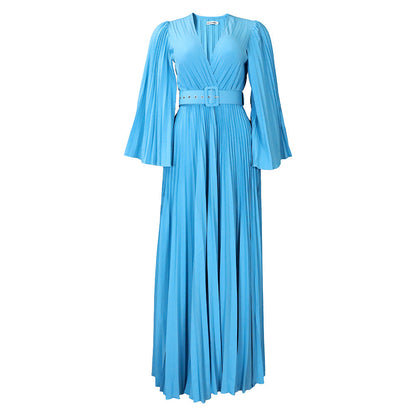 Women Clothing V neck Sexy Pleated Formal Swing Dress Maxi Dress by Ragazza