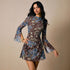Double Layer round Collar Gauze Slit Horn Long Sleeve Slim Fit a Decoration Floral by Ragazza