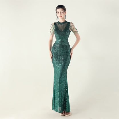 High Neck Fishtail Evening Dress Pearl Embroidery Sequined Crystal Diamond Decorations Red Carpet Wedding Cocktail Dress by Ragazza