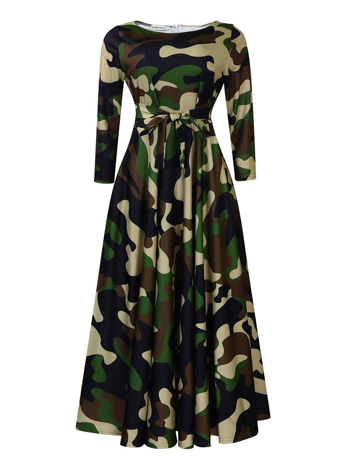 Women Clothing Spring Elegant Graceful Printed Lace up Large Dress by Ragazza