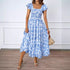 Square Collar Printing Pleated Ruffle Sleeve Elegant Bohemian Printing Dress  DestGlow
