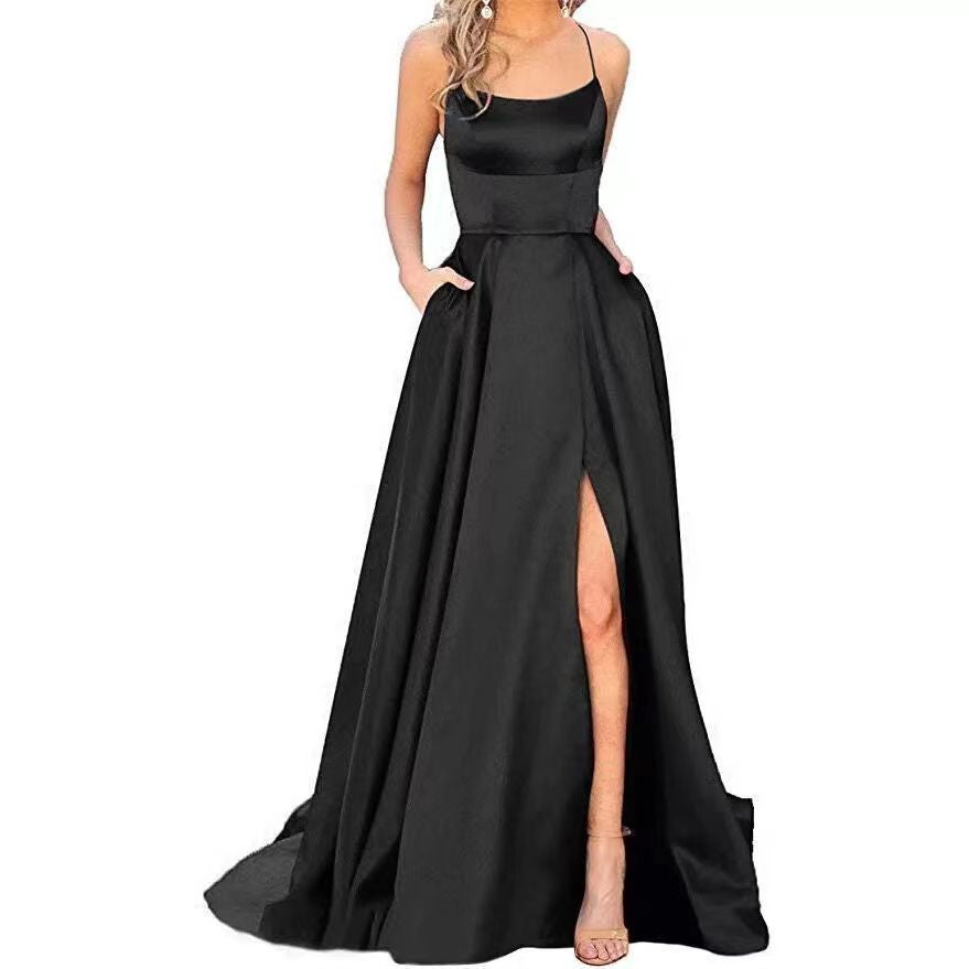 Bridesmaid Dress Long Maxi Dress Small Trailing Strap Solid Color Cocktail Evening Dress by Ragazza