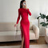 Early Autumn Women Clothing Long Sleeve Dress Lace up Slimming Slit Metal Decorative Maxi Dress Women by Ragazza