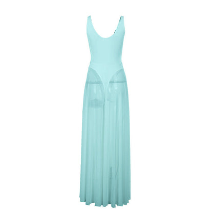 Autumn Sexy Maxi Dress Vacation Slim Fit Mesh A Line Dress  DestGlow