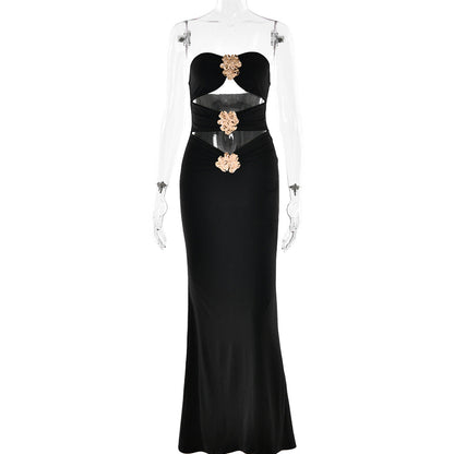 Summer Ladies Sexy Cutout Dress off Neck Metal Floral Sexy Slim Fit Maxi Dress by Ragazza