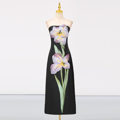 Socialite Design Maxi Dress Floral Embroidered Tube Top Sleeveless Slimming Dress Women by Ragazza