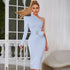 Simple Sexy Oblique Shoulder Irregular Asymmetric Belt Back Slit Slim Dress Women by Ragazza