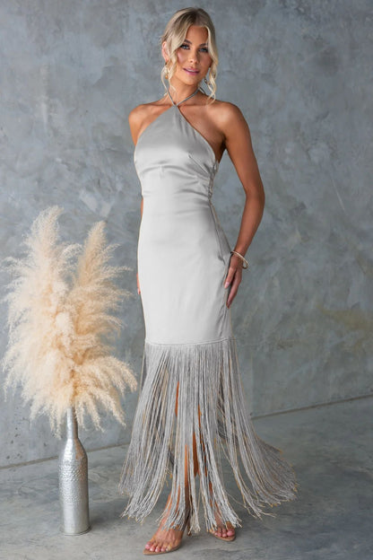 Summer Solid Color off Shoulder Tassel Skinny Sheath Dress Women by Ragazza