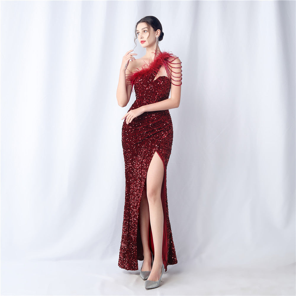 Velvet Bottom Handmade Sequin Craft Beads High End Evening Dress by Ragazza