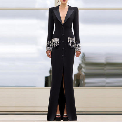 Heavy Industry Beads Diamond Tailored Collar Dress Dress Fishtail Dress by Ragazza