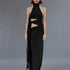 Sexy Hollow Out Cutout Backless Stitching Strap Long Slit Halter Dress Women by Ragazza