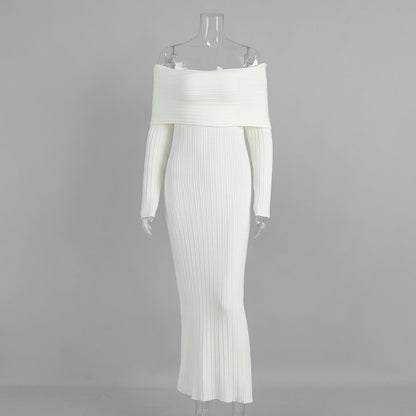 Knitted off Shoulder Long Sleeved Dress Autumn Winter off Shoulder Hip Knitwear Dress Women by Ragazza