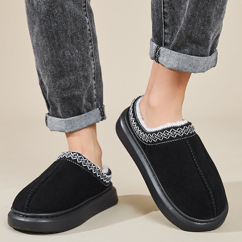 Baotou Fluffy Slippers Autumn Winter Ethnic Cotton Slippers Men Women Couple Warm Rubber Thick-Soled Cotton Slippers  DestGlow